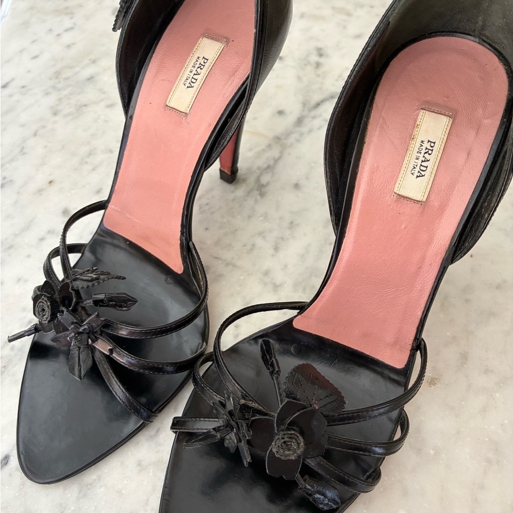 Prada Black Heels with Floral Accents